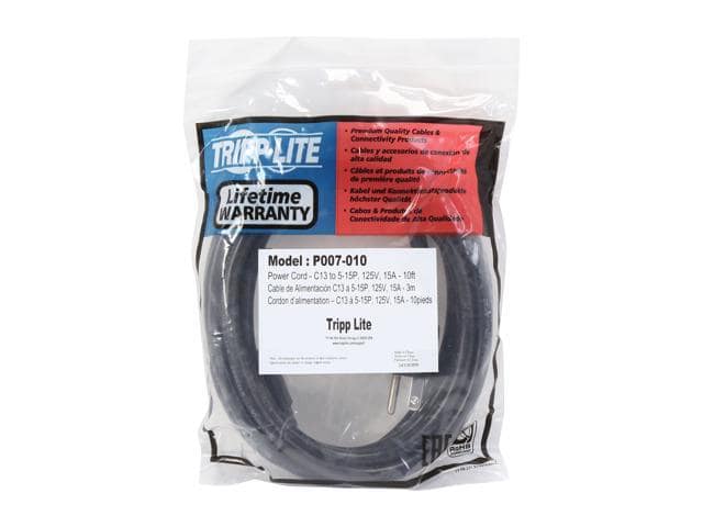 Tripp Lite Model P007-010 10 ft. Heavy-Duty Power Cord, C-13 (F) to 5-15 (M) - ảnh 3
