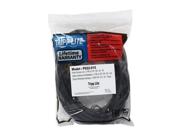 Tripp Lite Model P022-015 15 ft. Power Extension Cord, NEMA 5-15P to NEMA 5-15R – 10A, 120V, 18 AWG, 15 ft. Black - ảnh 3