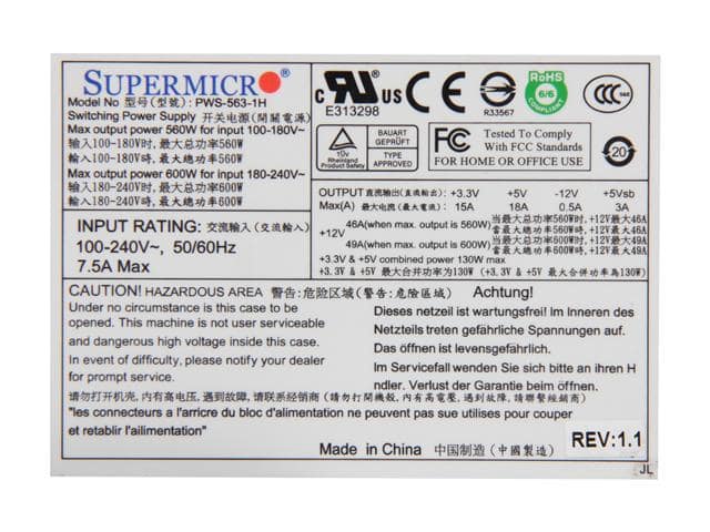 SuperMicro PWS-563-1H 24Pin 560W 1U Multi output Server Power Supply 80PLUS gold - ảnh 4