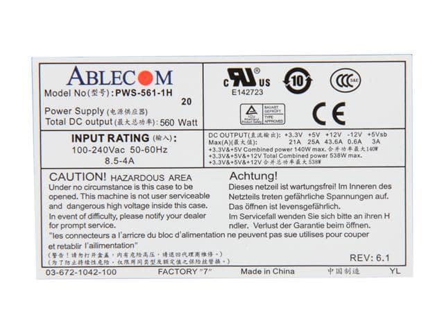 SuperMicro PWS-561-1H20 20Pin 560W 1U Multi output Server Power Supply 80Plus - ảnh 4