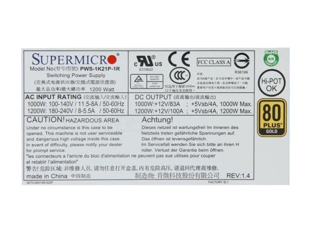 SuperMicro PWS-1K21P-1R 24Pin 1200W 1U Server Power Supply 80Plus Gold - ảnh 3