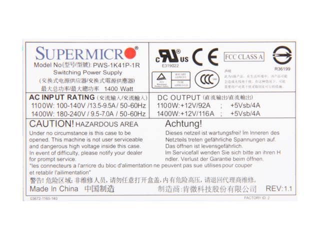 SuperMicro PWS-1K41P-1R 24Pin 1400W 1U Server Power Supply 80Plus Gold - ảnh 4