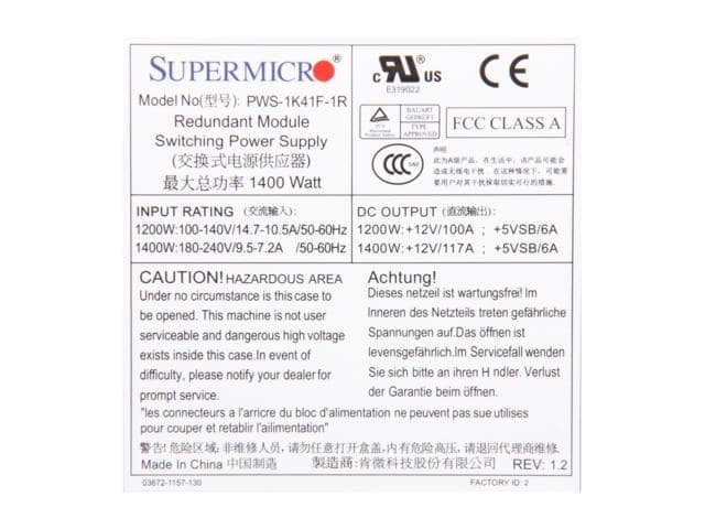 SuperMicro PWS-1K41F-1R 24Pin 1400W 1U Server Power Supply 80Plus Gold Front Loaded - ảnh 4