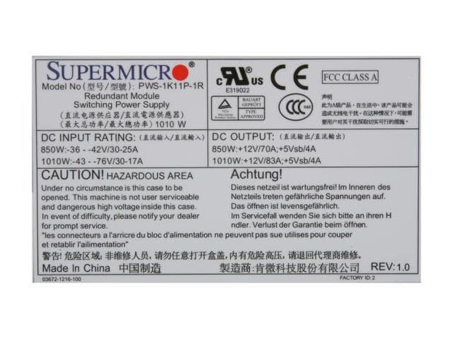 SuperMicro PWS-1K11P-1R 20 or 24Pin 1010W Server Power Supply Module - ảnh 4