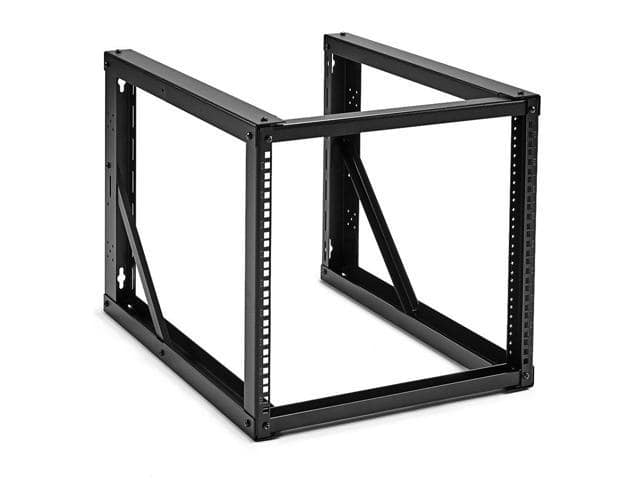 NavePoint 9U Wall-Mount Open Frame Network Equipment Rack, 24.81 Inch Depth, AV Rack, Home Network, 19″ Rack-Mount Equipment, Includes Built-In Cable Management Slots, Server Rack, Steel, Black