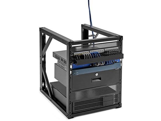 NavePoint 9U Wall-Mount Open Frame Network Equipment Rack, 24.81 Inch Depth, AV Rack, Home Network, 19″ Rack-Mount Equipment, Includes Built-In Cable Management Slots, Server Rack, Steel, Black - ảnh 4