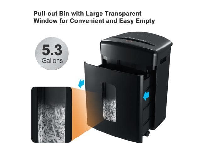 Bonsaii 15-Sheet Cross-Cut Paper/CD/Credit Card Shredder with 5.3 Gallon Pullout Basket and 4 Casters, 10 Minutes Running Time, Black(C221-A
