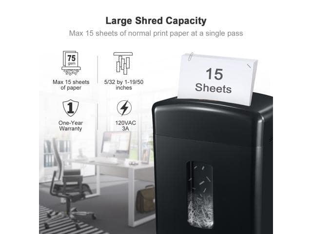 Bonsaii 15-Sheet Cross-Cut Paper/CD/Credit Card Shredder with 5.3 Gallon Pullout Basket and 4 Casters, 10 Minutes Running Time, Black(C221-A - ảnh 4