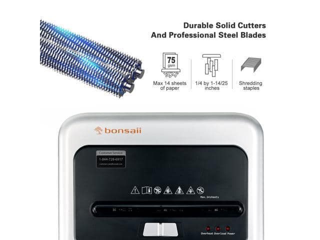 Bonsaii 14-Sheet Cross-Cut Heavy Duty Paper Shredder, 30-Minute Continuous Running Time, Credit Card/Staples Shredders for Office, Quiet Shredding Machine with Jam Proof System (C169-B) - ảnh 2