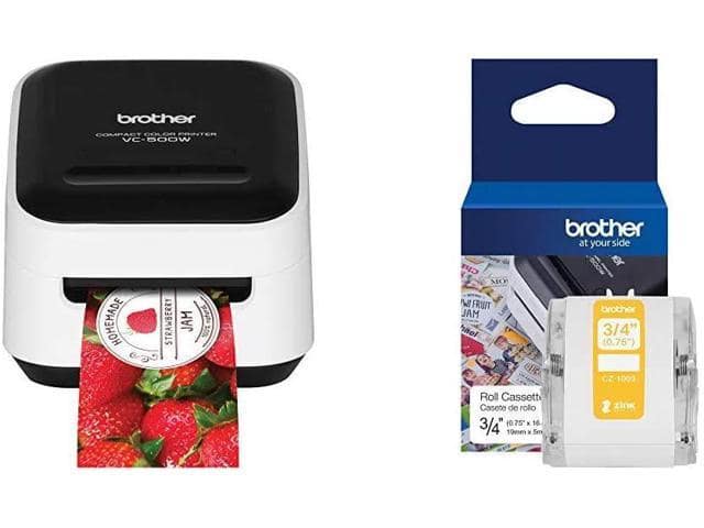 Brother VC-500W Versatile Compact Color Label and Photo Printer with Wireless Networking & Genuine CZ-1003 Continuous Length ?u201d (0.75u201d) 19 mm Wide x 16.4 ft. (5 m) Long Label roll