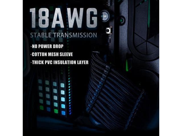 Asiahorse Customization Mod Sleeve Extension Power Supply Cable Kit 18AWG ATX/EPS/8-pin PCI-E/6-pin PCI-E (Black) - ảnh 3