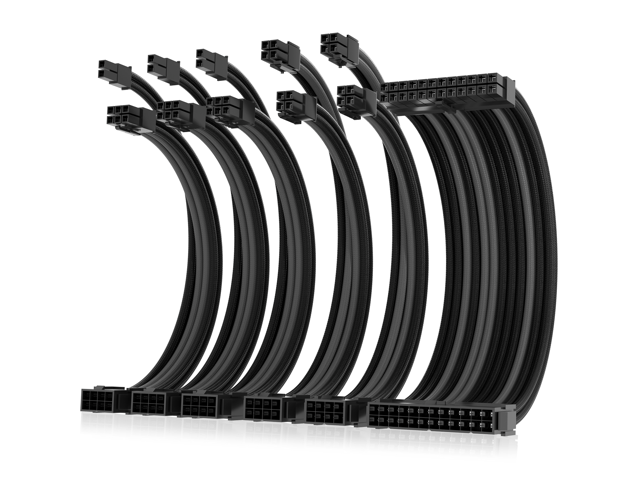 Asiahorse Power Supply Sleeved Cable for Power Supply Extension Cable Wire Kit 1×24-PIN/ 2×8-PIN (4+4) M/B,3×8-PIN (6+2) PCI-E 30cm Length with Combs(Dual EPS Black Mix)