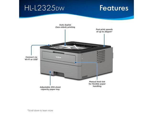 Brother HL-L2325DW Monochrome Laser Printer – Wireless Networking & Duplex Printing (2-Sided Printing), 26ppm, Mobile Printing + Mazepoly Printer Cable - ảnh 2