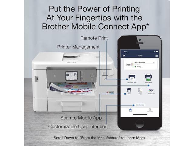 Brother MFC-J4535DW INKvestment Tank All-in-One Color Inkjet Printer with NFC, Auto 2-Sided Printing, Print Scan Copy Fax, Built-in wireless, 4800 x 1200 dpi, White – Bundle with JAWFOAL Printer Cable - ảnh 4