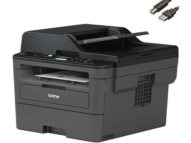 Brother DCP-L2550DW All-in-One Wireless Monochrome Laser Printer, Print Scan Copy – 2400 x 600 dpi, 36 ppm, 250-Sheet, 50-Sheet ADF, Automatic Duplex Printing, JAWFOAL Printer Cable