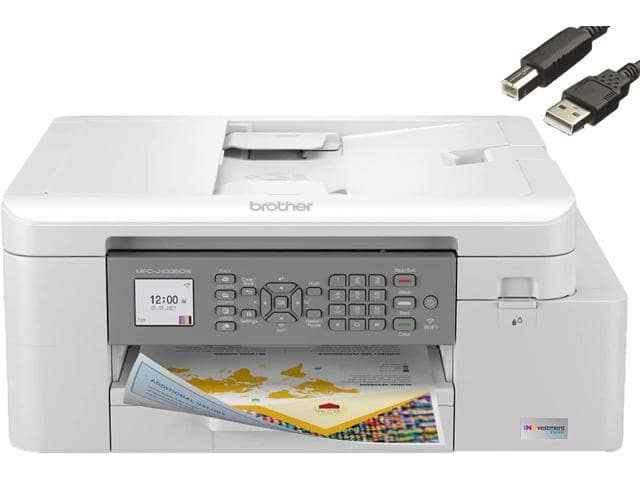 Brother MFC-J4335DW INKvestment Tank All-in-One Color Inkjet Printer, Print Scan Copy Fax, Auto 2-Sided Printing, Wireless Printing, 4800 x 1200 dpi, White – Bundle with JAWFOAL Printer Cable