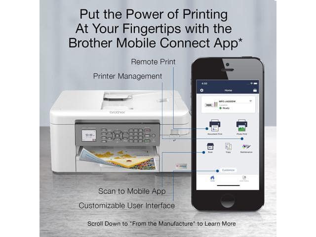 Brother MFC-J4335DW INKvestment Tank All-in-One Color Inkjet Printer, Print Scan Copy Fax, Auto 2-Sided Printing, Wireless Printing, 4800 x 1200 dpi, White – Bundle with JAWFOAL Printer Cable - ảnh 4