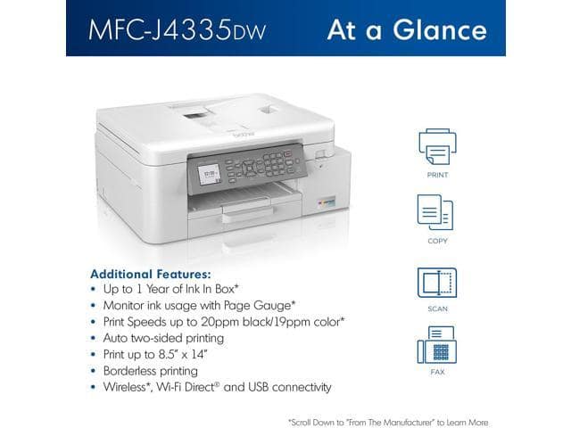 Brother MFC-J4335DW INKvestment Tank All-in-One Printer with Duplex and Wireless Printing Plus Up to 1-Year of Ink in-Box - ảnh 2