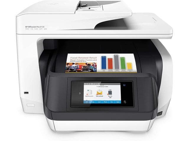 HP OfficeJet Pro 8720 All-in-One Wireless Printer, HP Instant Ink or Amazon Dash replenishment ready – White (M9L75A)