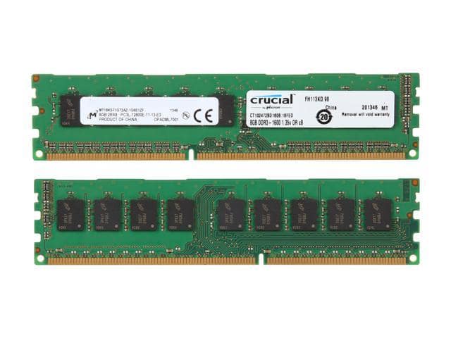 Crucial 16GB (2 x 8GB) 240-Pin DDR3 SDRAM ECC Unbuffered DDR3L 1600 (PC3L 12800) Server Memory Model CT2KIT102472BD160B - ảnh 2