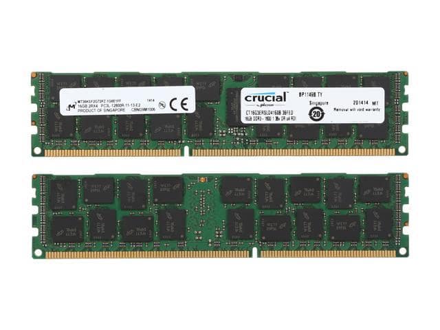 Crucial 32GB (2 x 16GB) 240-Pin DDR3 SDRAM ECC Registered DDR3 1600 (PC3 12800) Server Memory Model CT2K16G3ERSLD4160B - ảnh 2
