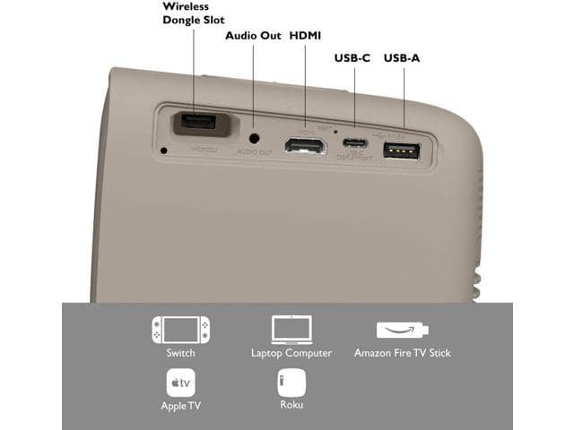 BenQ GS2 Wireless Mini Portable Projector for Outdoor Use IPX2 Splash & Drop Resistant Google Cast & AirPlay Bluetooth Speaker WiFi Smart TV App HDMI USB-C 16:9 720p – Beige – 1 Year BenQ Warranty - ảnh 2