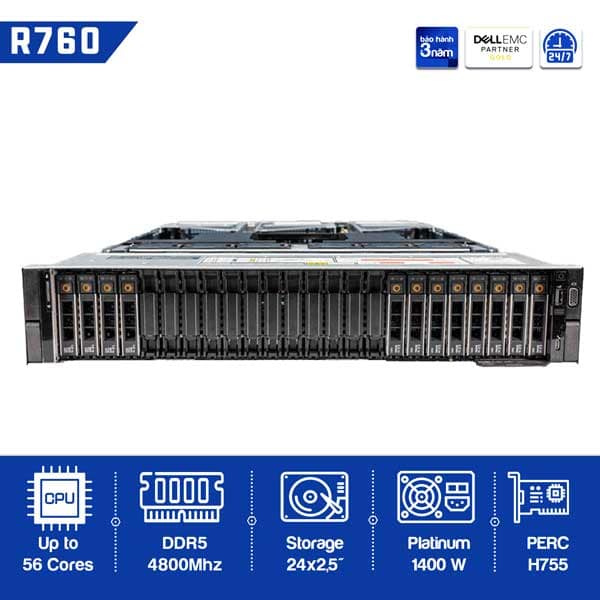 Máy chủ server dell poweredge R760 – Cấu hình cơ bản – Gen 16G